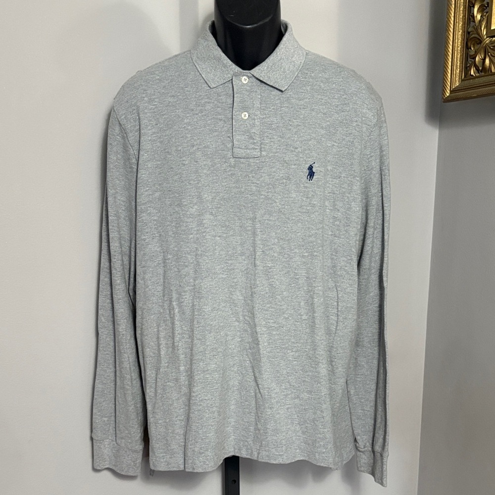 Polo Ralph Lauren VINTAGE Custom Fit XL Gray Long Sleeve Polo Shirt